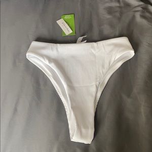 White, high waisted, ribbed swim suit bottoms